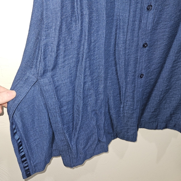 Chico's Size 2 | Large Button Front Shirt Dress Blue Rayon Linen Blend - Picture 7 of 13